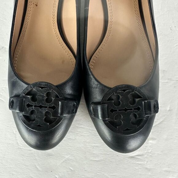 Tory Burch Miller 35MM Leather Wedge Size 9.5 Black 1.3/8" 50913 - Picture 7 of 11